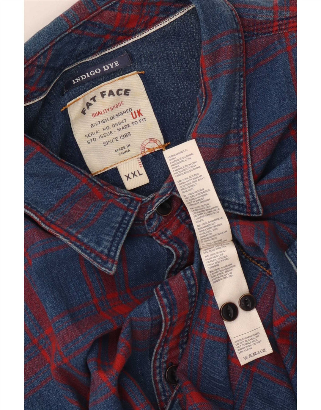 Мужская рубашка индиго Fat Face 2XL, синяя клетка, хлопок