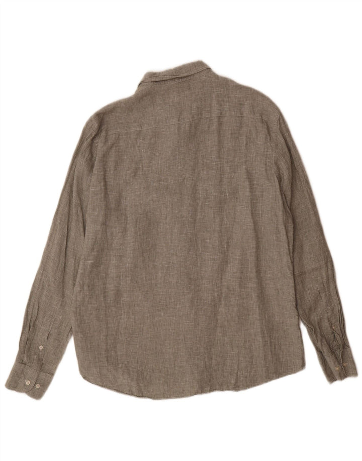 Мужская рубашка Massimo Dutti XL зеленая, льняная с узором «гусиные лапки»