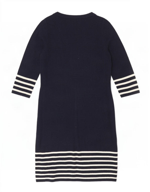 Laura Ashley Womens 3/4 Sleeve Jumper Dress UK 12 Medium Navy Blue Striped