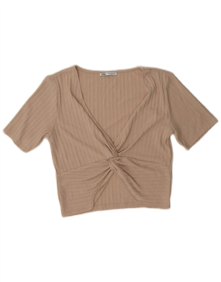Женская укороченная блузка Zara UK 12, средний бежевый полиэстер