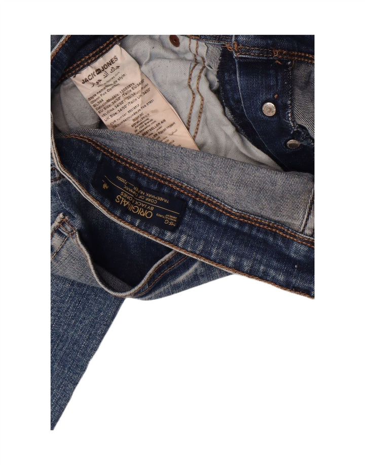 Мужские потертые узкие джинсы Jack & Jones W34 L30, синий хлопок