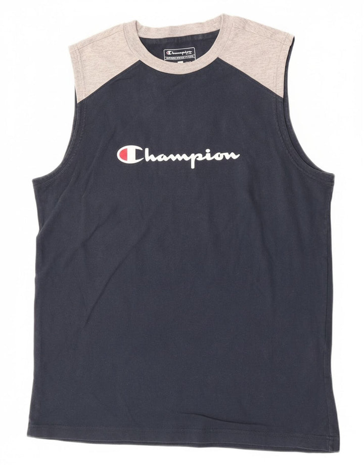 Мужской жилет Champion с рисунком, большой темно-синий, хлопковый с цветными блоками