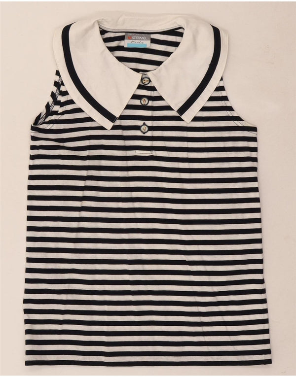 Stefanel Girls Sleeveless Polo Shirt 13-14 Years XL Black Striped Cotton