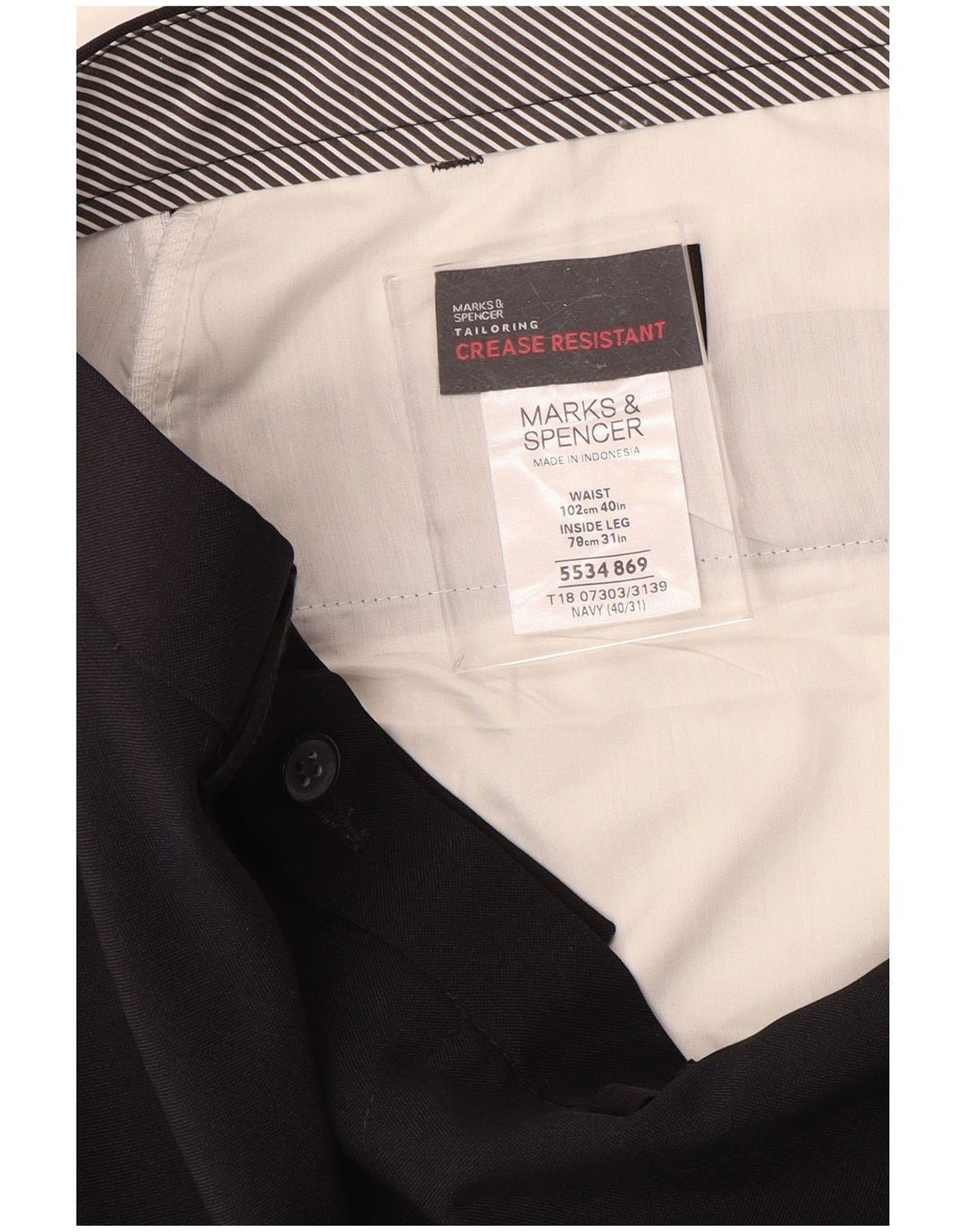 Мужские прямые костюмные брюки Marks & Spencer W40 L31 темно-синие из полиэстера