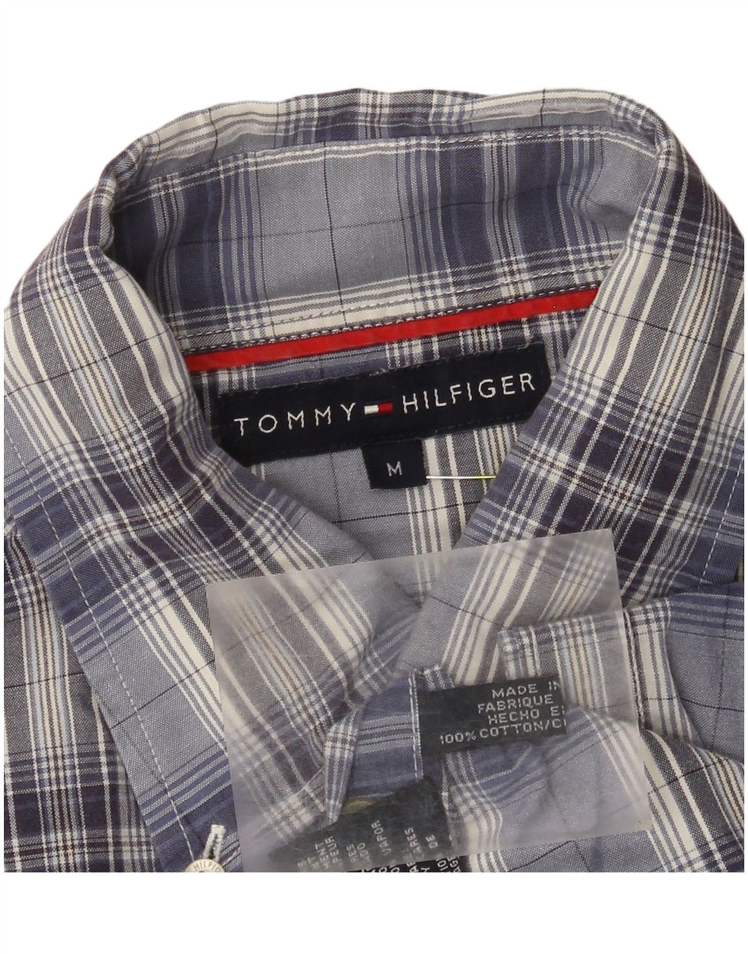 Мужская рубашка с коротким рукавом Tommy Hilfiger, хлопковая синяя клетка среднего размера