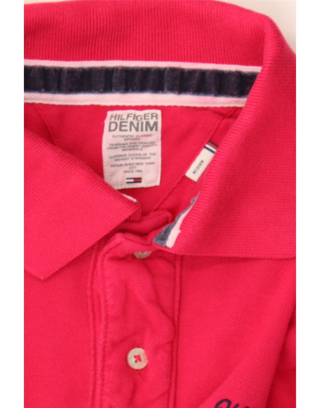 TOMMY HILFIGER Mens Polo Shirt Medium Pink Cotton Vintage Tommy Hilfiger and Second-Hand Tommy Hilfiger from Messina Hembry 