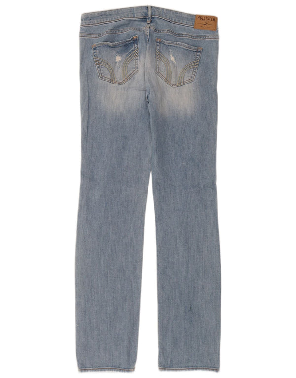 Женские потертые прямые джинсы Hollister, США 5, маленькие, W27 L31, синий хлопок