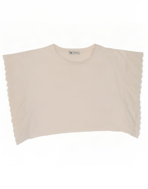 Женская укороченная футболка свободного кроя Zara Top UK 10, маленький размер, белый хлопок