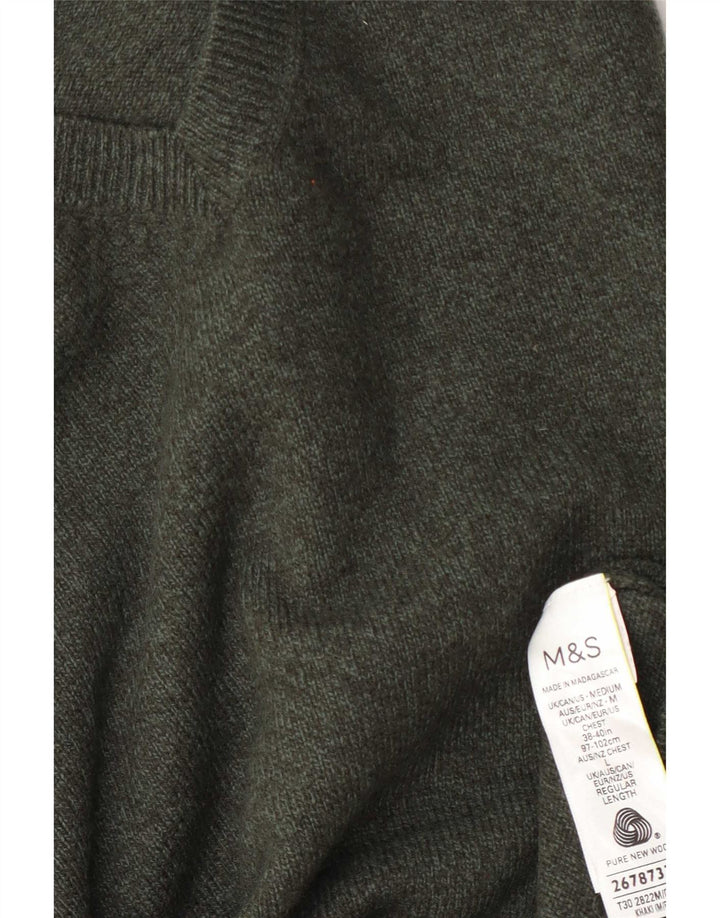 Мужской джемпер с v-образным вырезом Marks & Spencer, средний зеленый шерстяной свитер