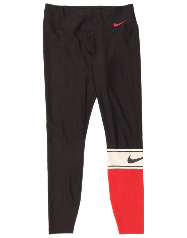 Женские леггинсы Nike Dri Fit UK 14, средний черный, полиэстер с цветными блоками