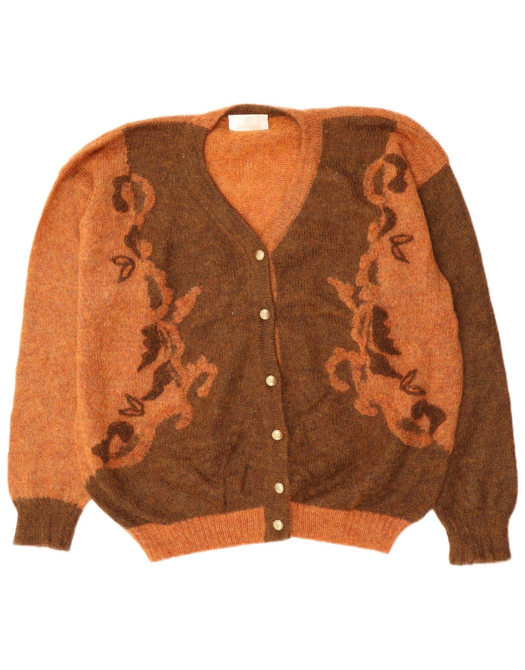ВИНТАЖНЫЙ женский кардиган-свитер UK 18 XL оранжевый мохер с цветными блоками