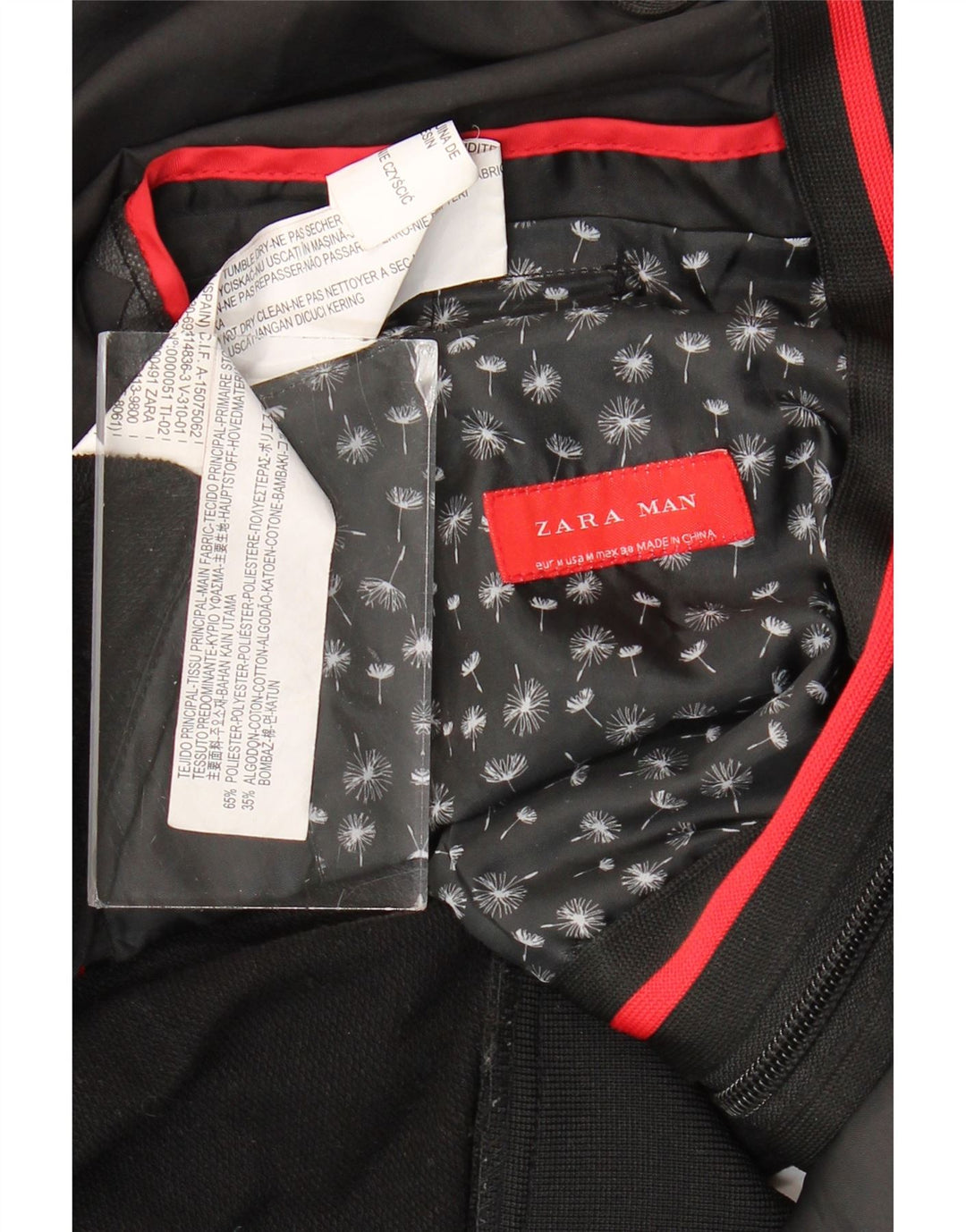 Мужская куртка-бомбер Zara UK 38, средний черный, полиэстер с цветными блоками