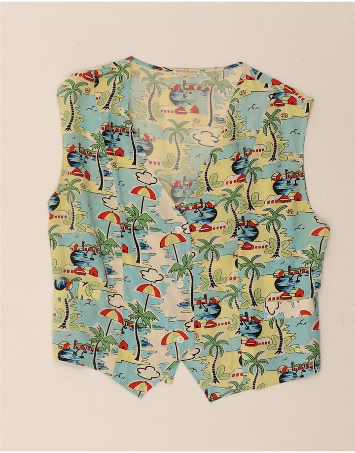VINTAGE Womens Abstract Pattern Waistcoat EU 40 Medium Green Silk Vintage Vintage and Second-Hand Vintage from Messina Hembry 