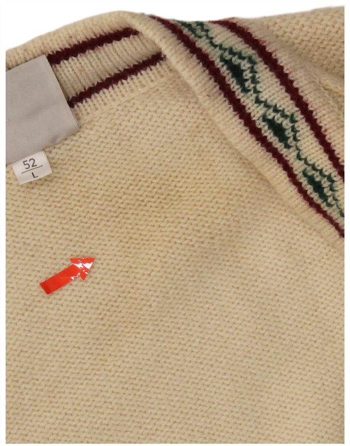 Винтажный мужской кардиган-свитер IT 52, большой, бежевый, шерсть