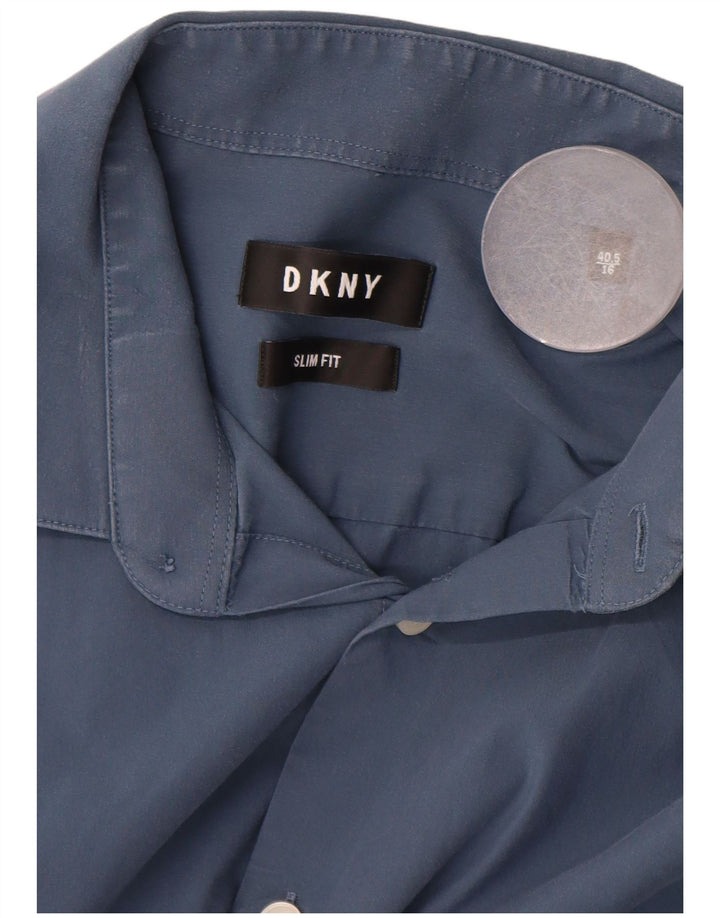 Мужская рубашка приталенного кроя DKNY, размер 40, 16, большая синяя хлопковая ткань