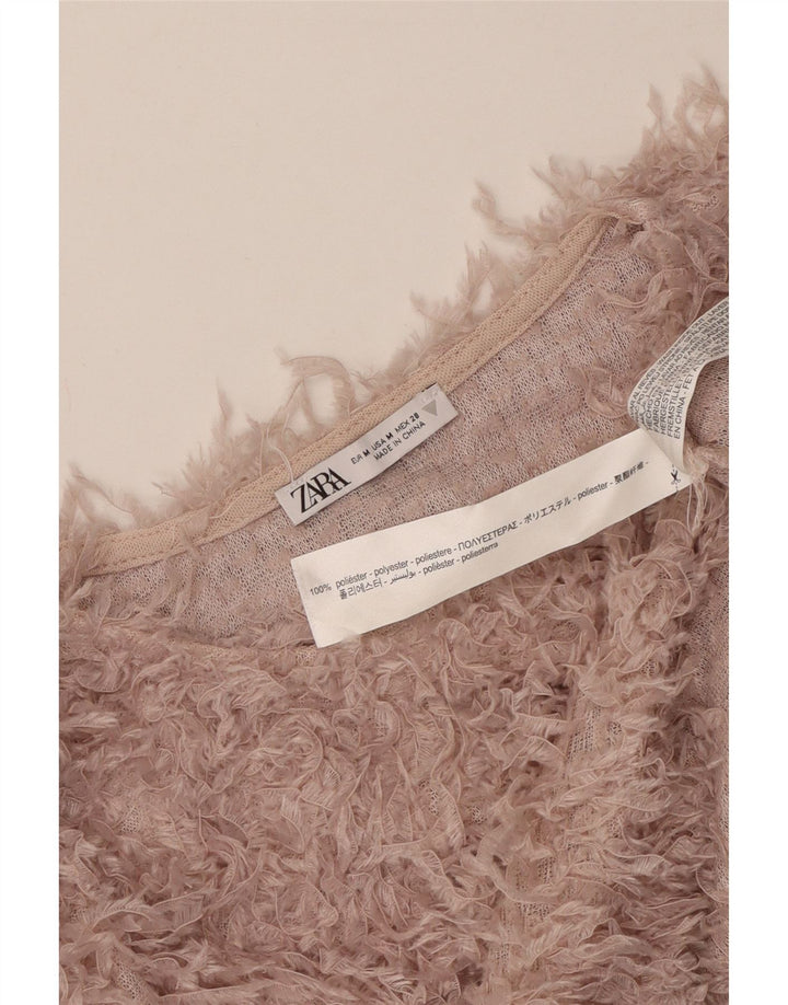 Женский укороченный джемпер с вырезом лодочкой Zara UK 12, средний розовый полиэстер