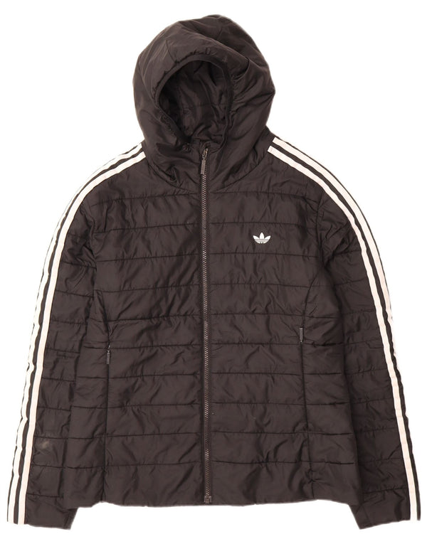 Женская стеганая куртка Adidas с капюшоном UK 14, большая черная полиэстер
