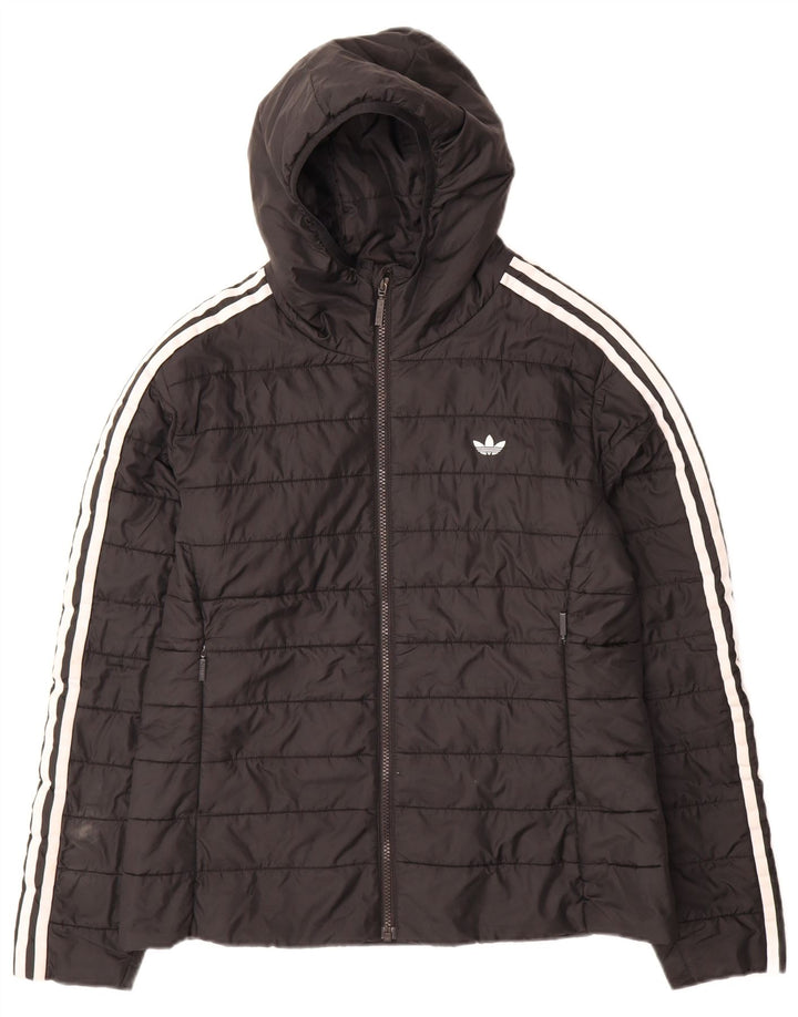 Женская стеганая куртка Adidas с капюшоном UK 14, большая черная полиэстер