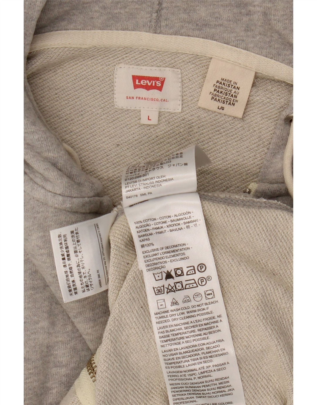 Мужской свитер с капюшоном на молнии Levi's, большой серый хлопок с крапинками