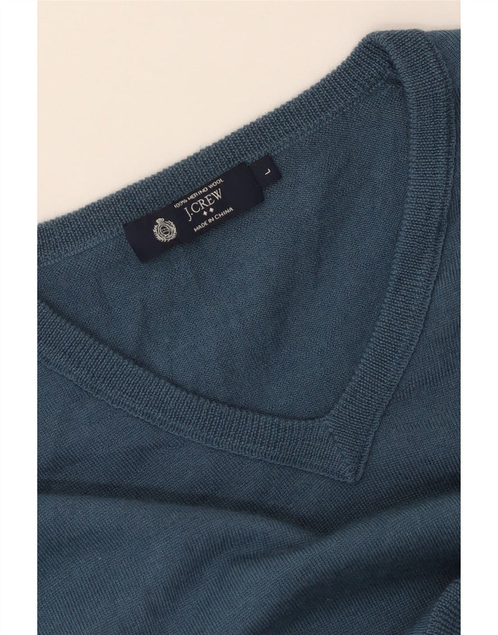 Мужской джемпер J. Crew с v-образным вырезом, большой синий свитер из мериносовой шерсти