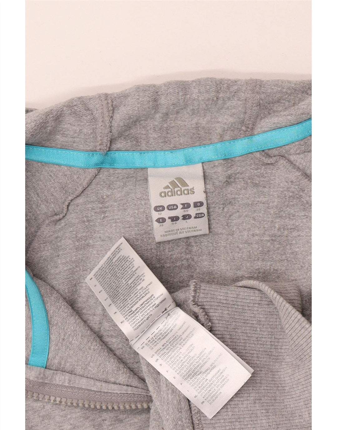 Женский свитер с капюшоном на молнии Adidas UK 12, хлопковый средний серый цвет