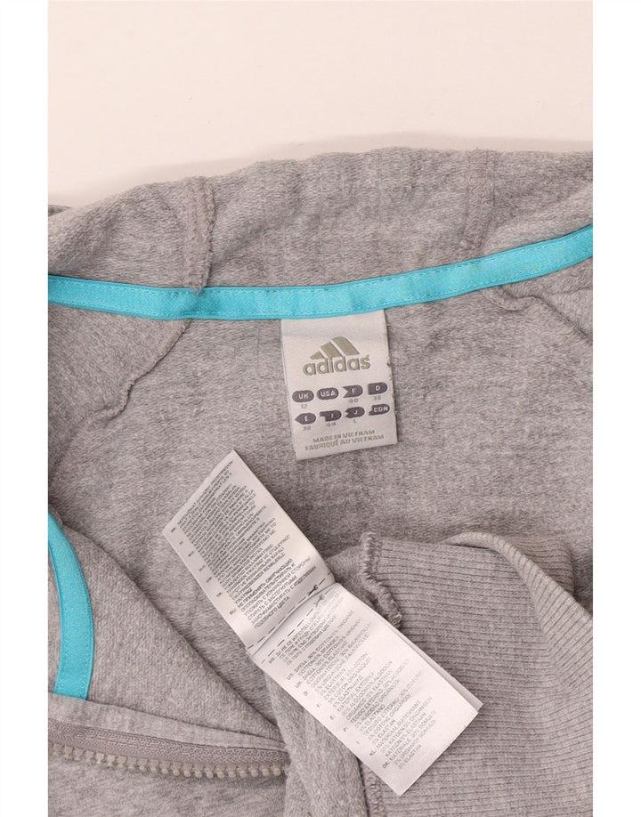 Женский свитер с капюшоном на молнии Adidas UK 12, хлопковый средний серый цвет