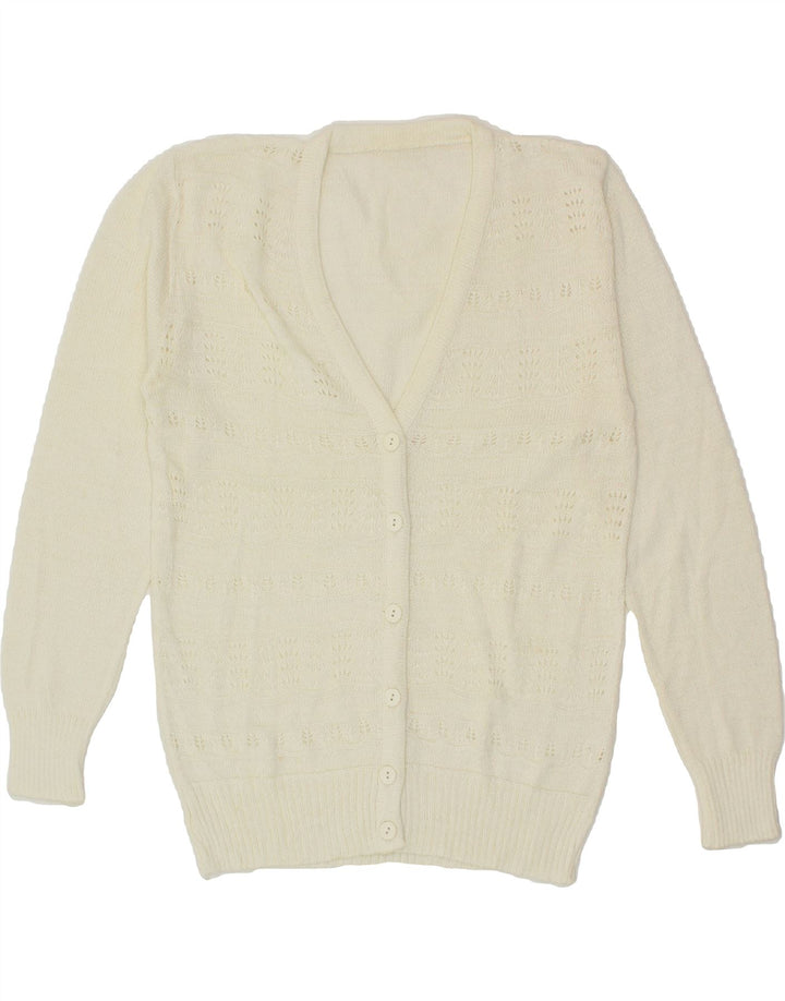 VINTAGE Womens Cardigan Sweater UK 12 Medium White Vintage Vintage and Second-Hand Vintage from Messina Hembry 