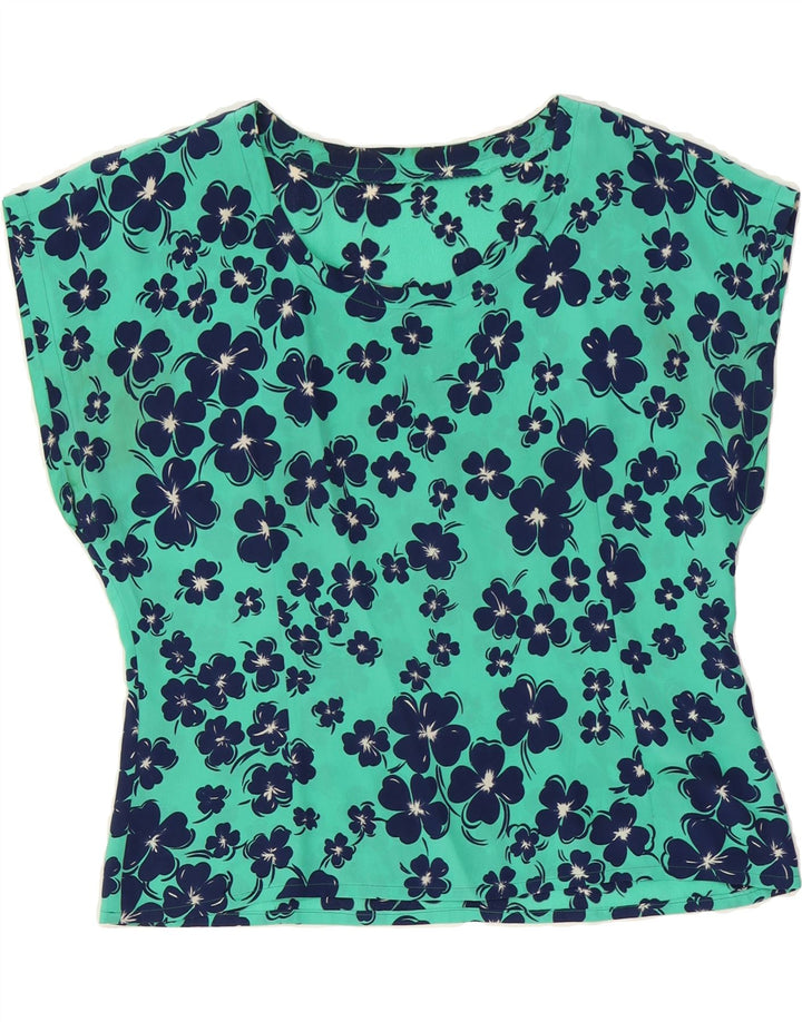 VINTAGE Womens Crop Blouse Top UK 12 Medium Turquoise Floral Vintage Vintage and Second-Hand Vintage from Messina Hembry 