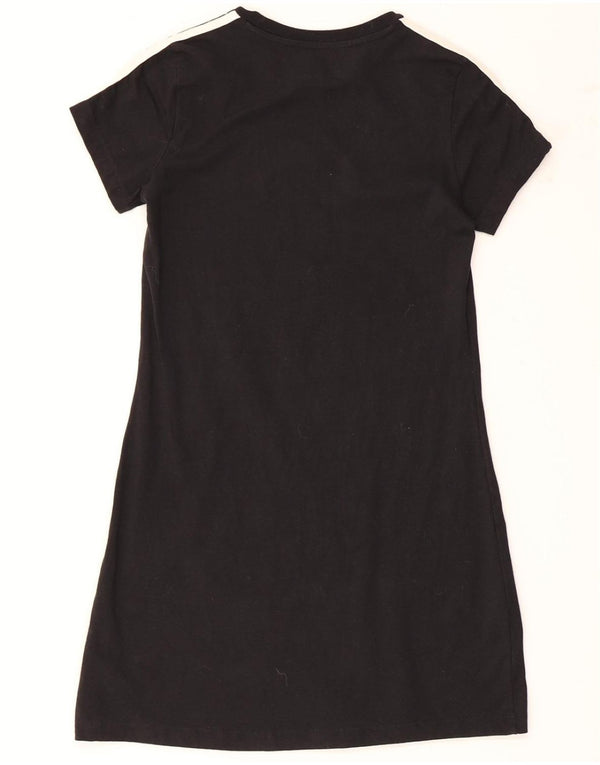 ADIDAS Girls Graphic T-Shirt Dress 11-12 Years Black Cotton