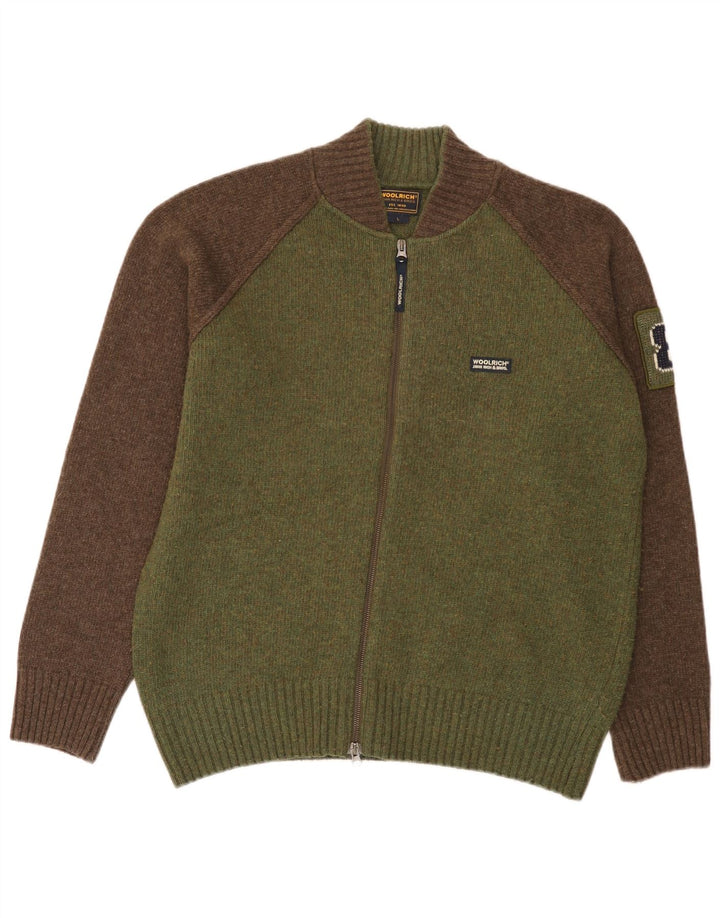 Мужской кардиган с рисунком Woolrich, большой зеленый шерстяной свитер с цветными блоками