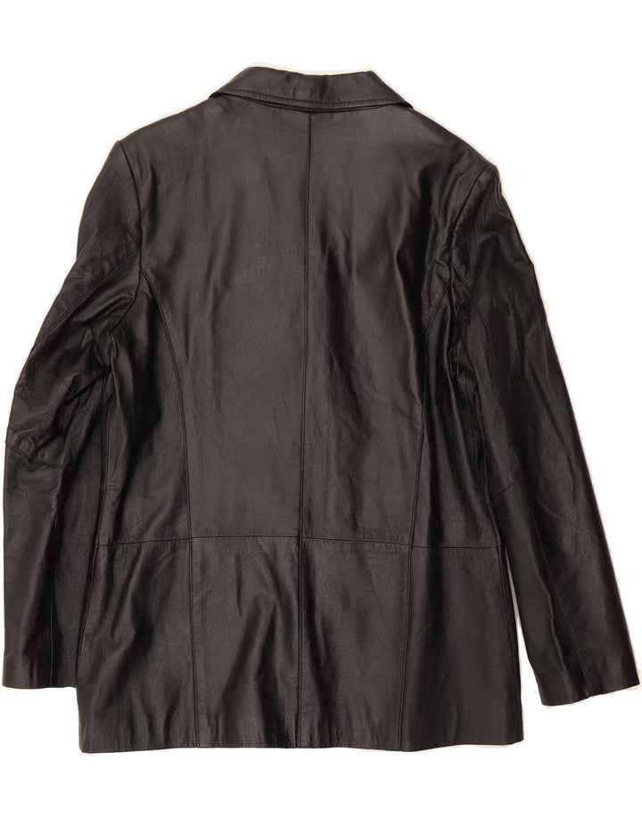 CLASSICS Womens Leather 3 Button Blazer Jacket UK 14 Medium Black Leather Vintage Classics and Second-Hand Classics from Messina Hembry 