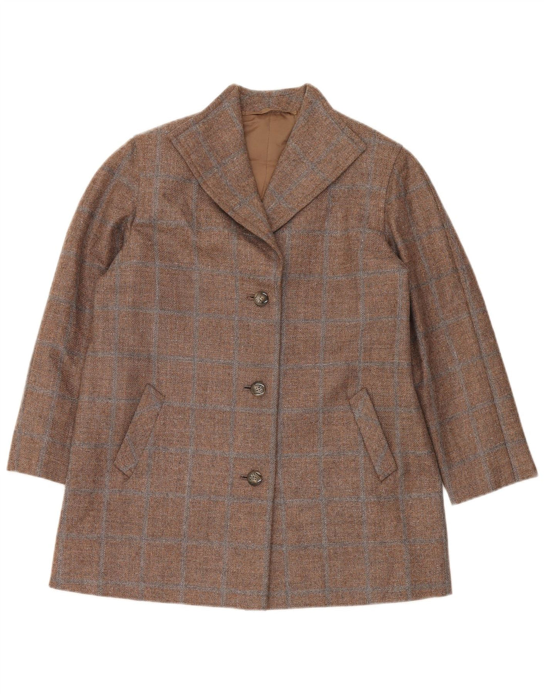 Винтажный женский пиджак на трех пуговицах, Великобритания, 14, большая коричневая клетка