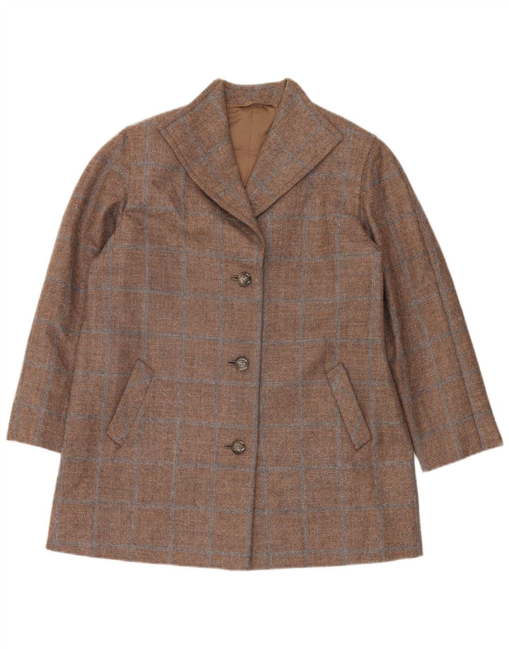 Винтажный женский пиджак на трех пуговицах, Великобритания, 14, большая коричневая клетка