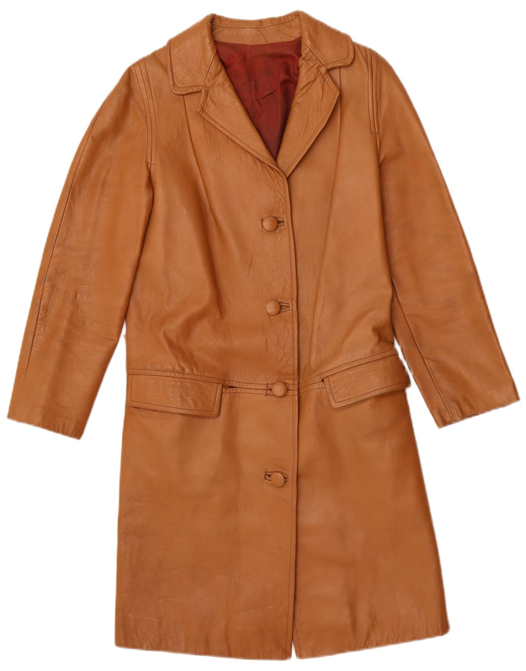 VINTAGE Womens Leather Coat UK 10 Small Brown