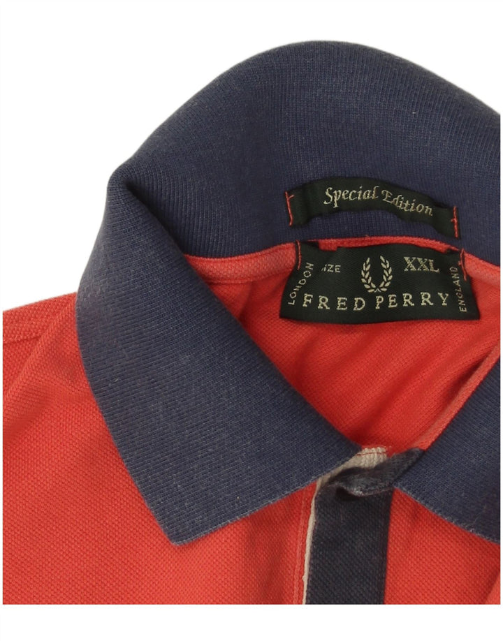 Мужская рубашка-поло Fred Perry 2XL, красная, хлопковая с цветными блоками