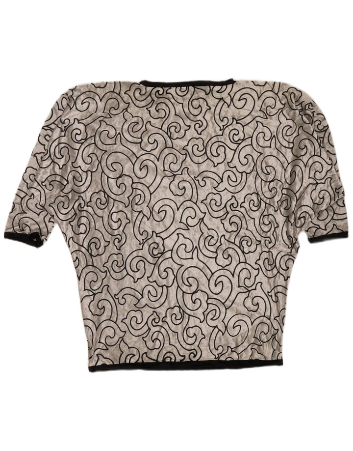 ВИНТАЖНАЯ женская бархатная туника с крыльями летучей мыши, Великобритания, 22, 3XL, серебристая, вискоза с геометрическим рисунком