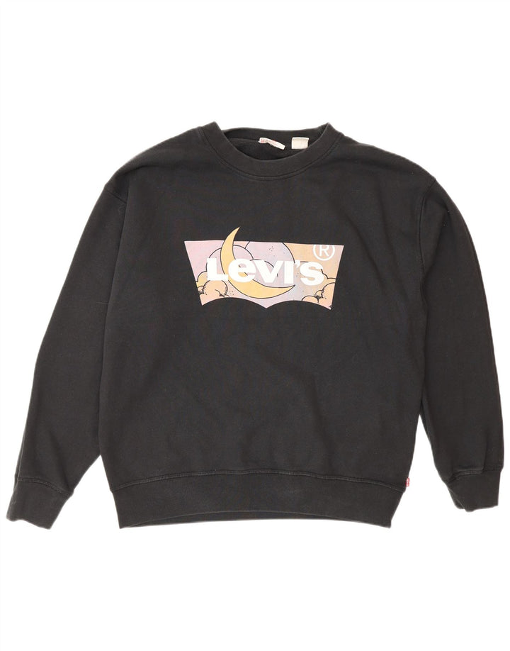 Женский джемпер оверсайз с рисунком Levi's UK 14, средний черный хлопковый джемпер