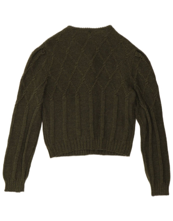 Винтажный женский укороченный кардиган-свитер IT 42, средний цвет хаки, шерсть