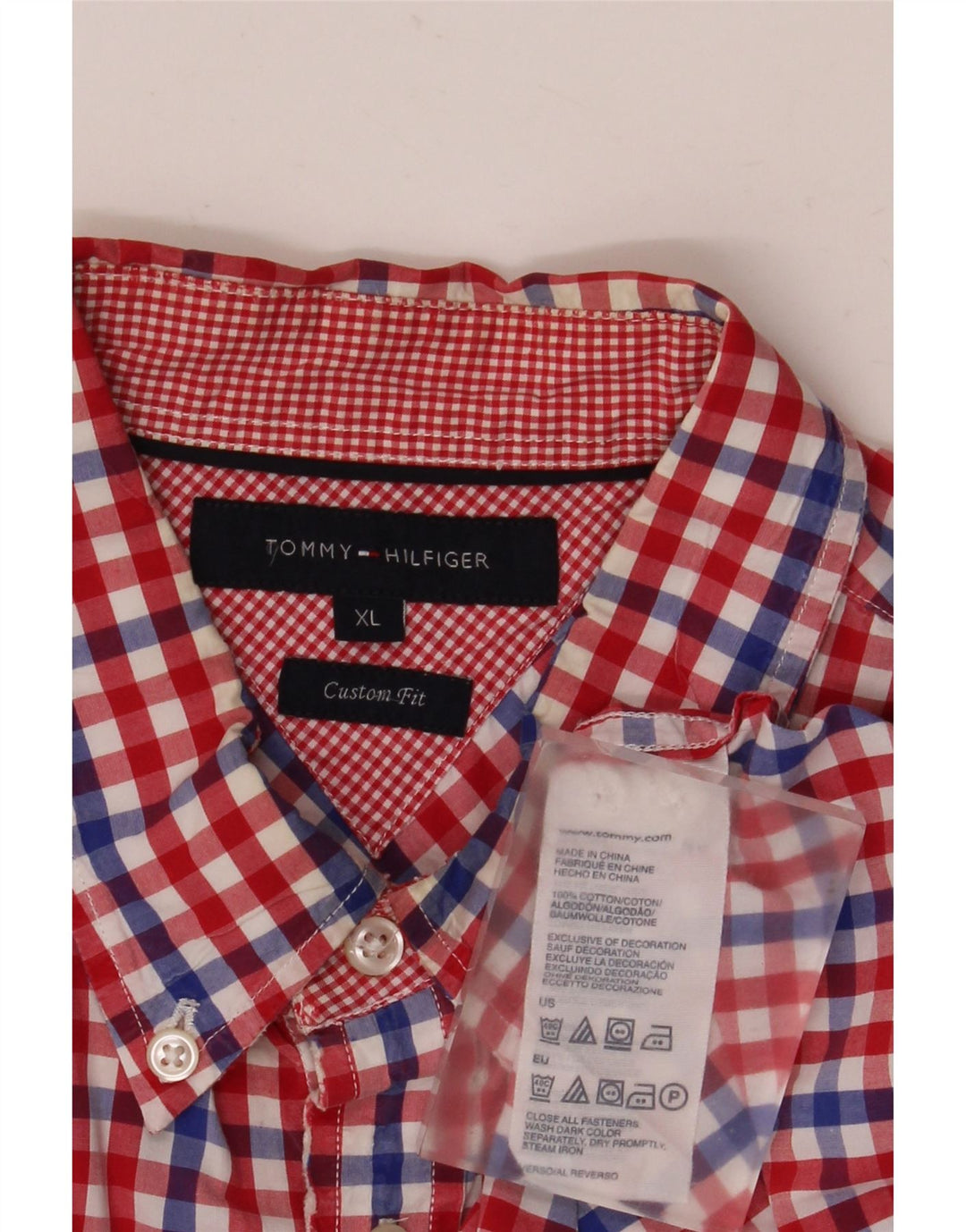 Мужская рубашка на заказ Tommy Hilfiger XL из хлопка в красную клетку