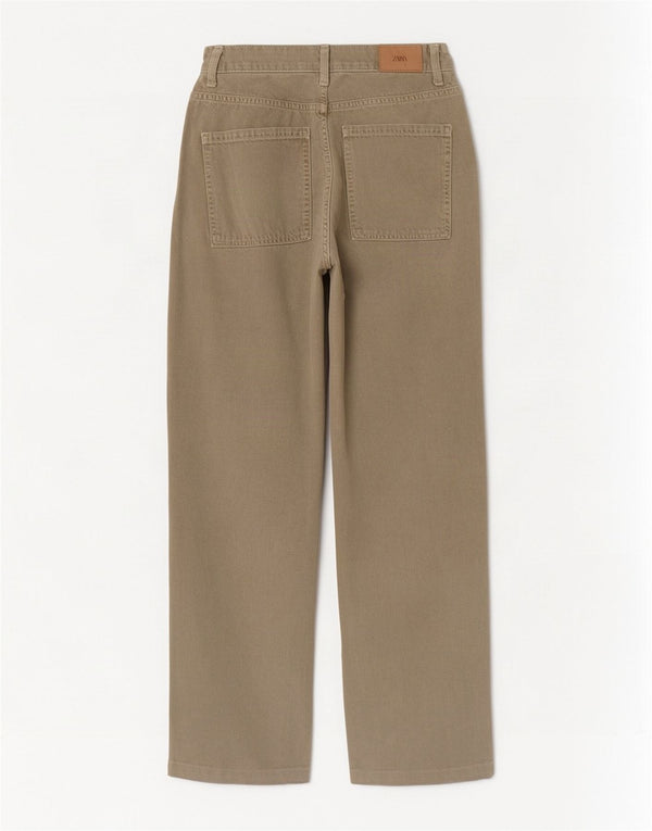 Женские джинсы Zara с высокой талией EU 38, маленькие W28 L29, хаки, хлопок