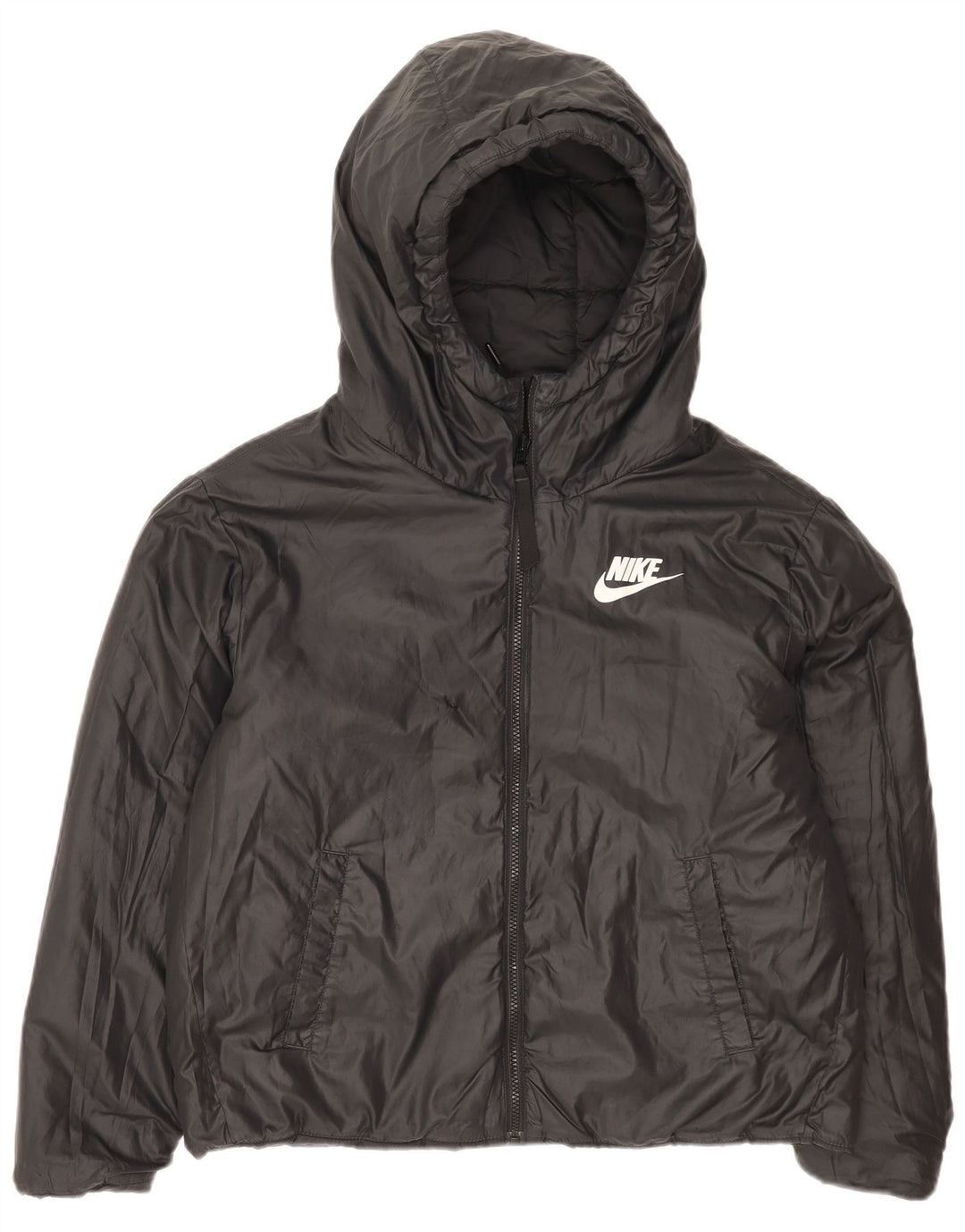 Женская двусторонняя стеганая куртка с капюшоном Nike UK 16, большая черная полиэстер
