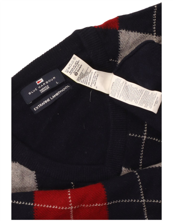Мужской джемпер с v-образным вырезом Marks & Spencer Blue Harbour, большой темно-синий
