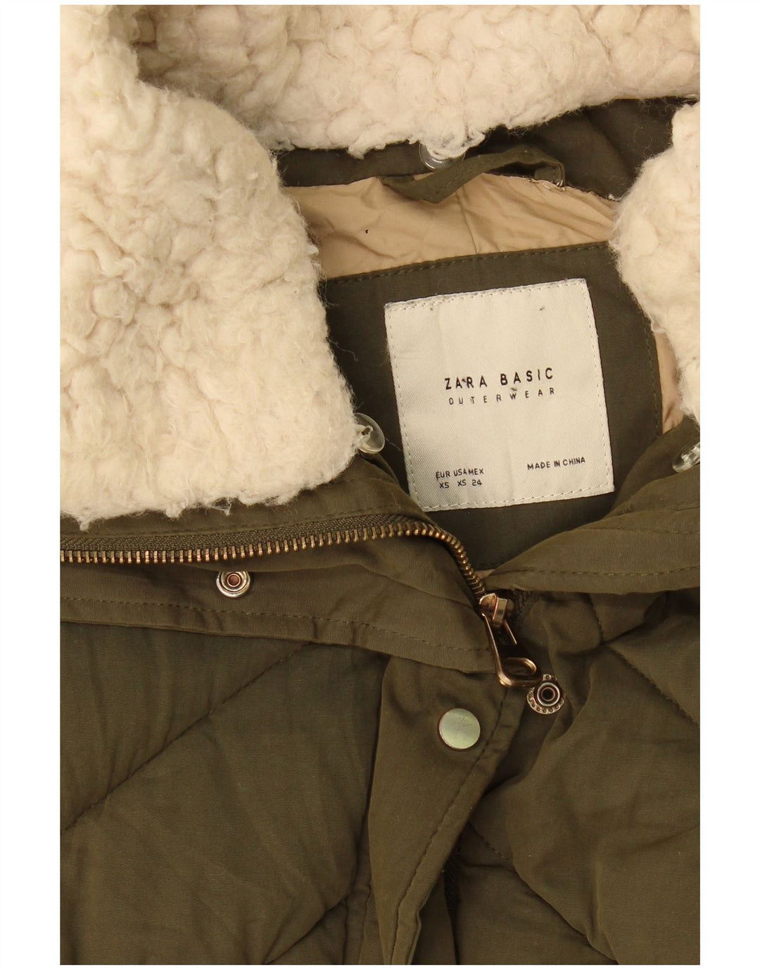 Женская укороченная стеганая куртка оверсайз Zara UK 6 XS цвета хаки