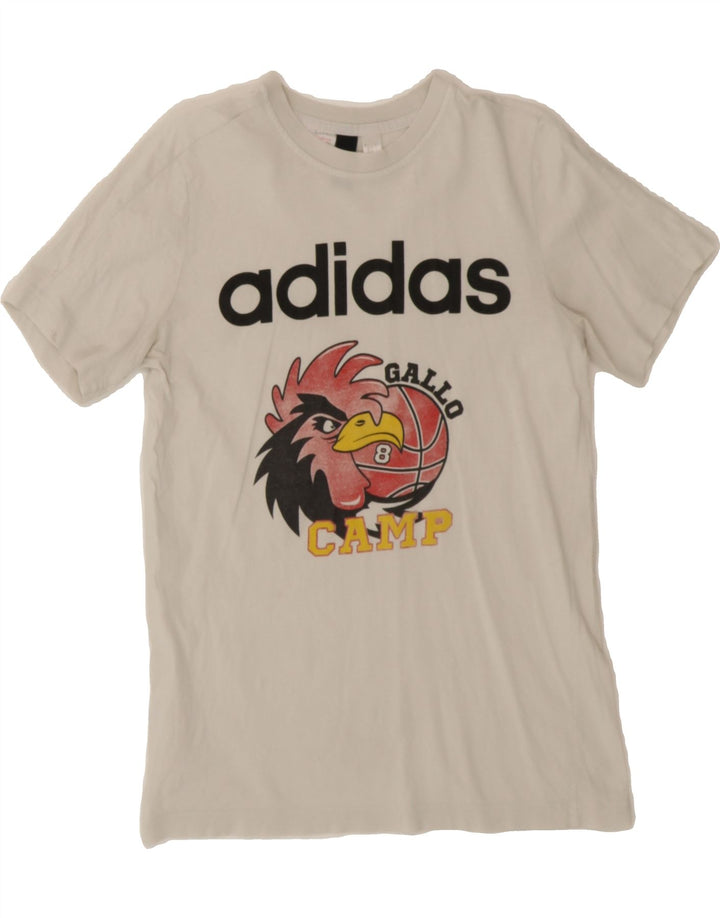 ADIDAS Mens Gallo Camp Graphic T-Shirt Top Small White Vintage Adidas and Second-Hand Adidas from Messina Hembry 