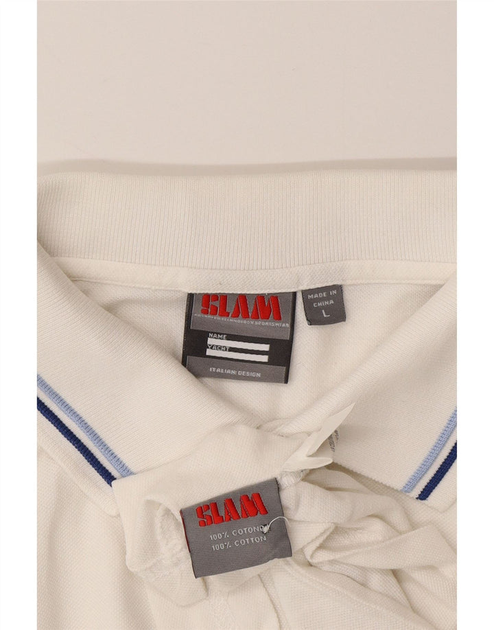SLAM Mens Polo Shirt Large White Cotton