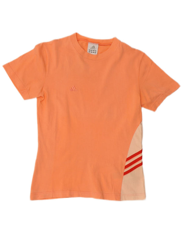 Adidas Womens Short Sleeve T-Shirt Top UK 12 Medium Orange Colourblock