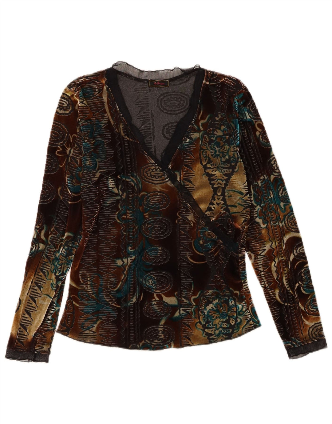 Винтажный женский бархатный топ с длинным рукавом, Великобритания, 6 XS, разноцветный цветочный принт