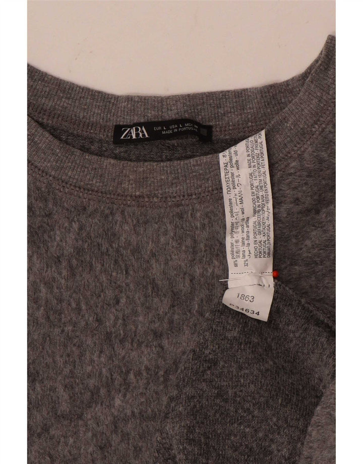 Женский свободный джемпер с вырезом «лодочка» Zara UK 16, большой серый полиэстер