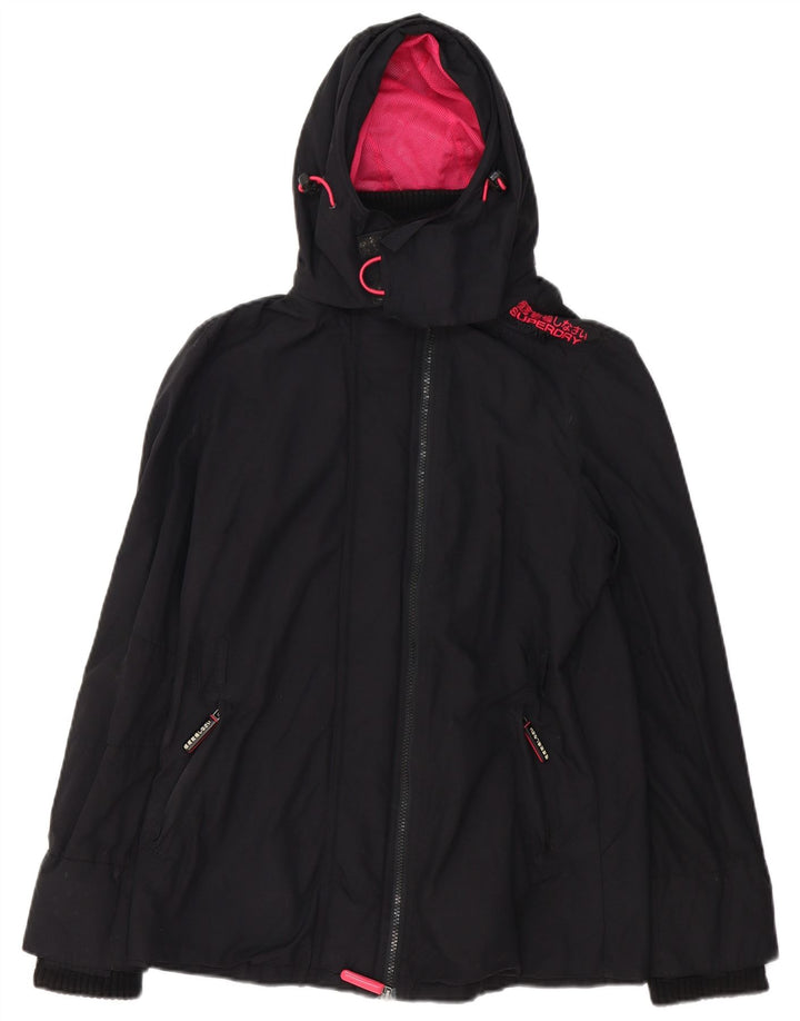 Женская дождевик с капюшоном Superdry The Windmac UK 16, большой черный нейлон