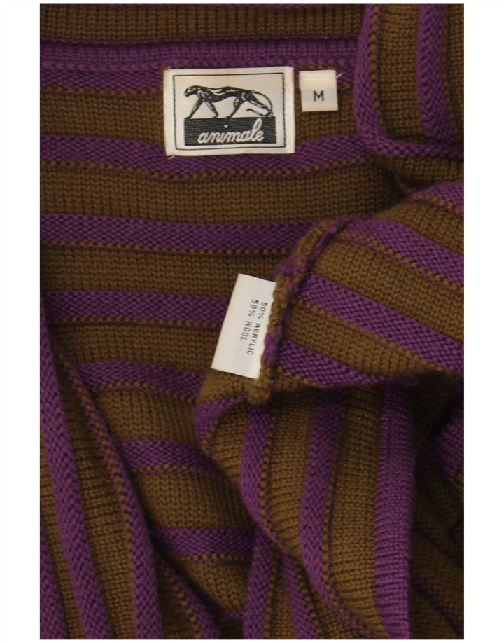 ANIMALE Womens Open Cardigan Sweater UK 12 Medium Brown Striped Acrylic